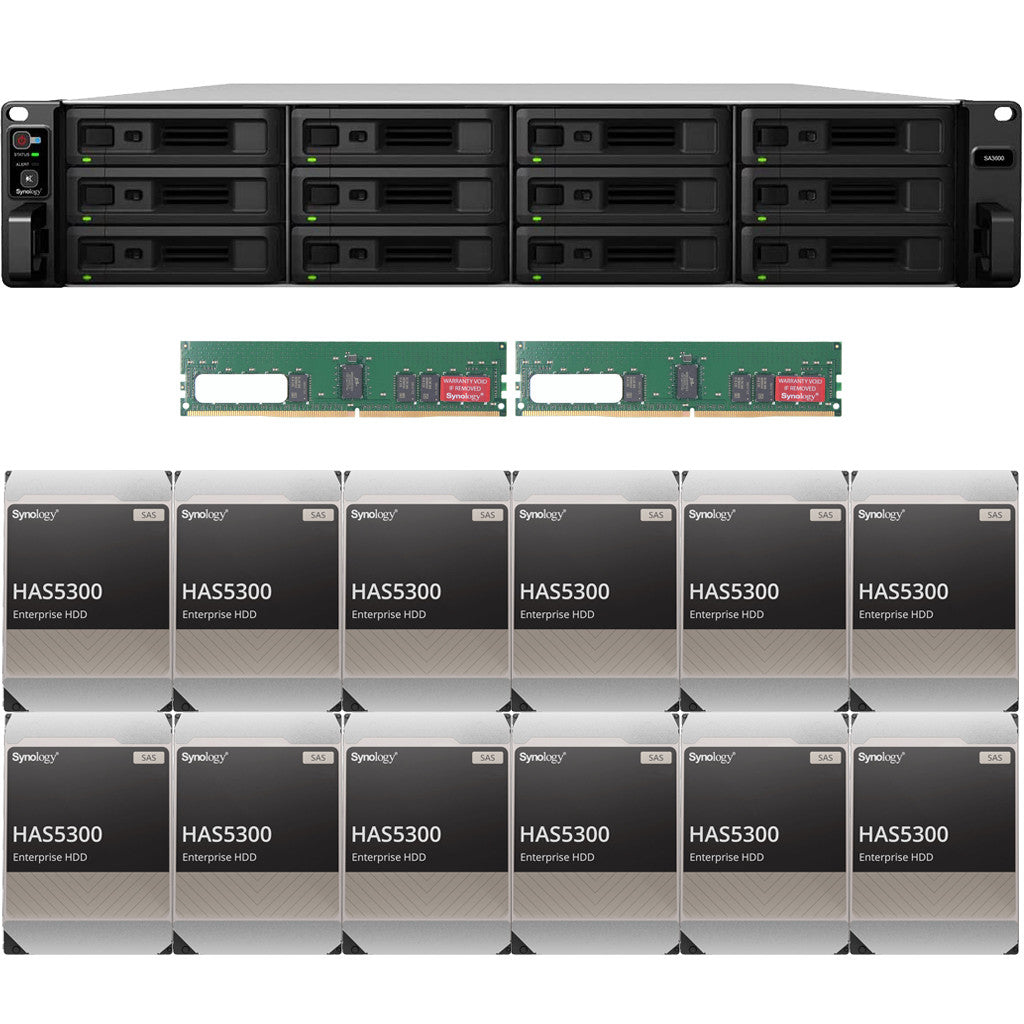 Synology SA3600 12-BAY Enterprise RackStation with 32GB RAM and 192TB (12 x 16TB) Synology HAS5300 Enterprise SAS Drives Fully Assembled and Tested