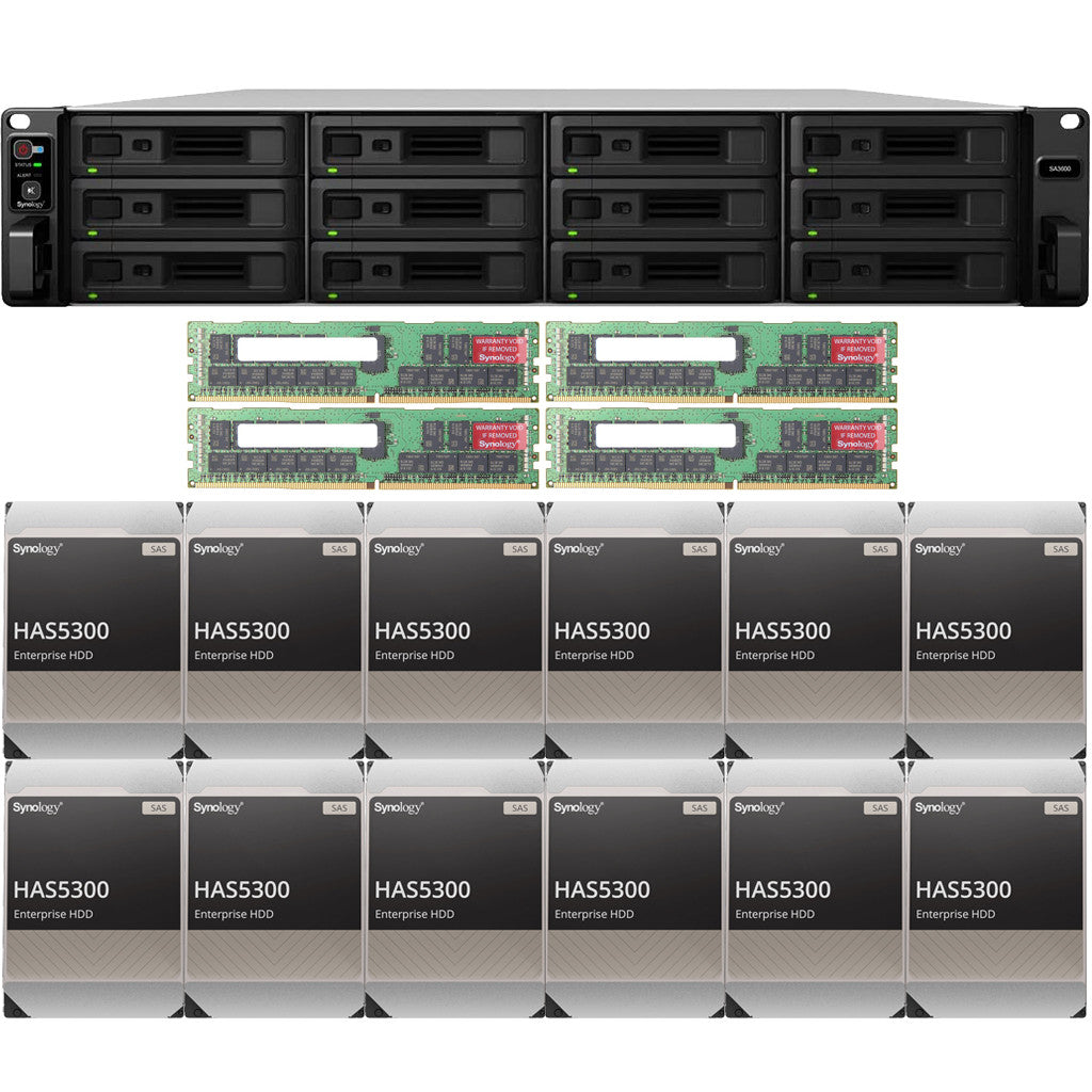 Synology SA3600 12-BAY Enterprise RackStation with 128GB RAM and 96TB (12 x 8TB) Synology HAS5300 Enterprise SAS Drives Fully Assembled and Tested