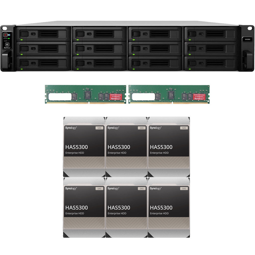 Synology SA3600 12-BAY Enterprise RackStation with 32GB RAM and 72TB (6 x 12TB) Synology HAS5300 Enterprise SAS Drives Fully Assembled and Tested