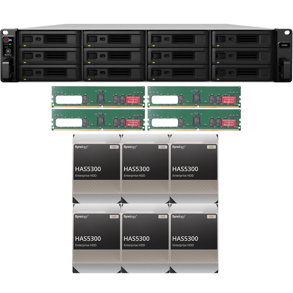 Synology SA3600 12-BAY Enterprise RackStation with 64GB RAM and 48TB (6 x 8TB) Synology HAS5300 Enterprise SAS Drives Fully Assembled and Tested