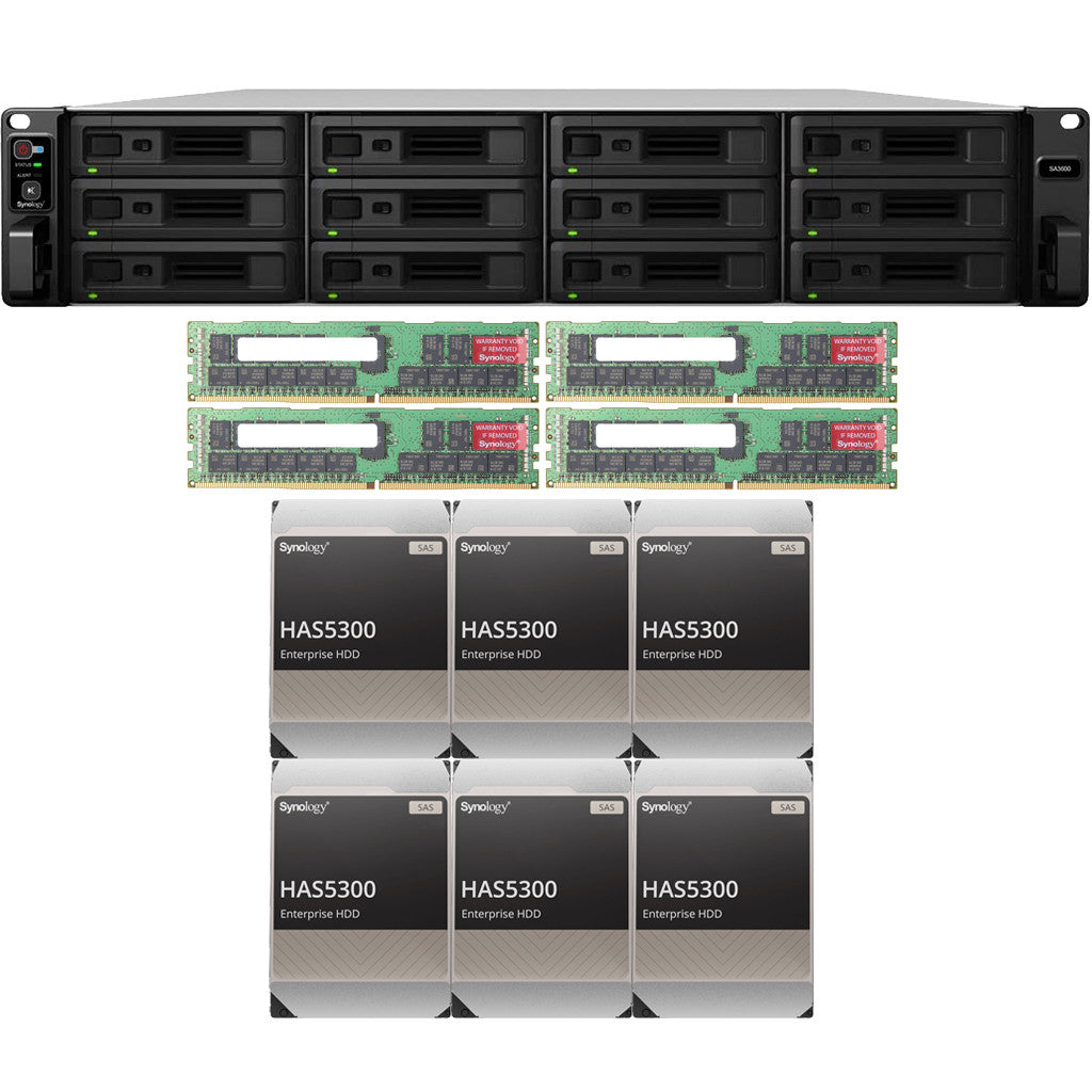 Synology SA3600 12-BAY Enterprise RackStation with 128GB RAM and 96TB (6 x 16TB) Synology HAS5300 Enterprise SAS Drives Fully Assembled and Tested