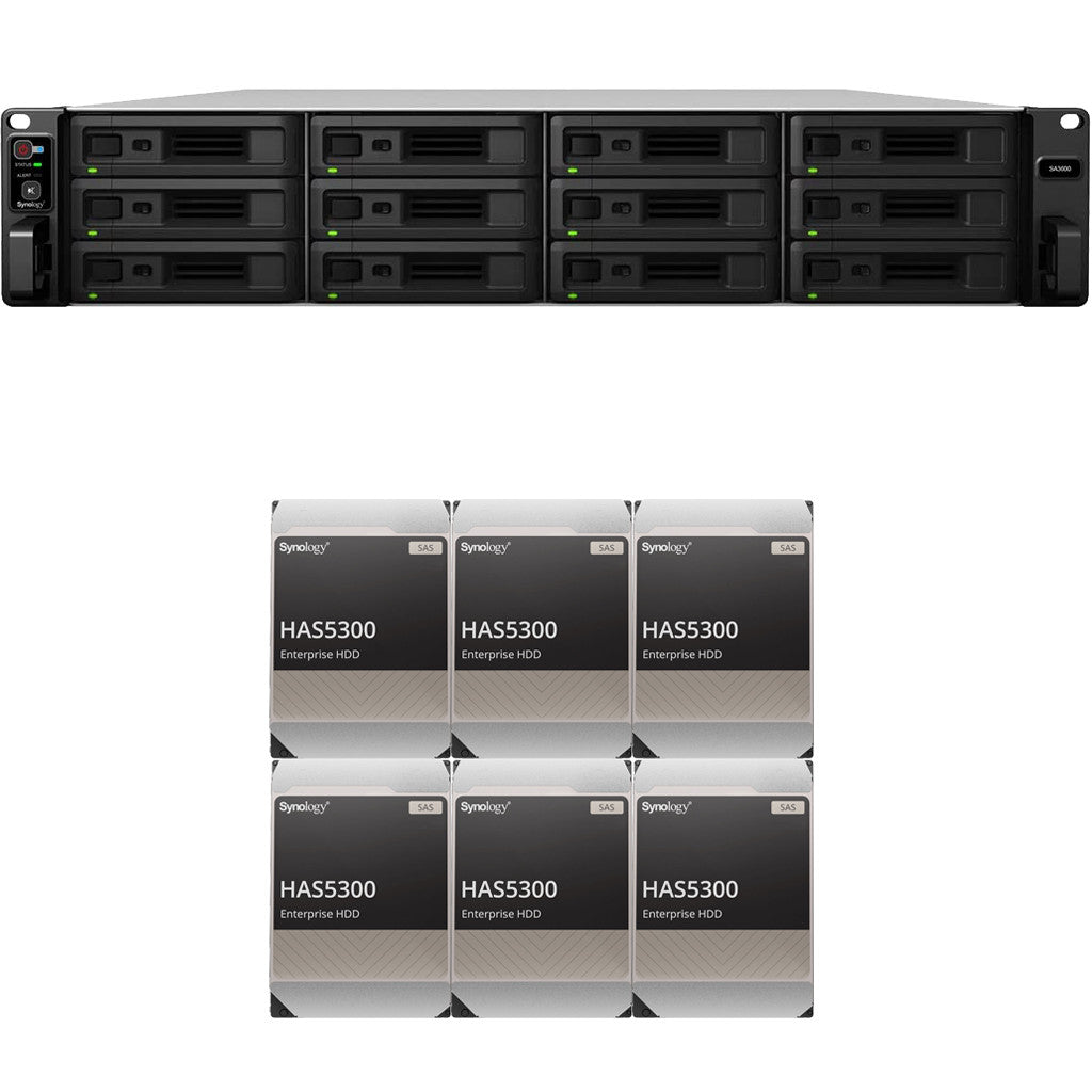 Synology SA3600 12-BAY Enterprise RackStation with 16GB RAM and 48TB (6 x 8TB) Synology HAS5300 Enterprise SAS Drives Fully Assembled and Tested