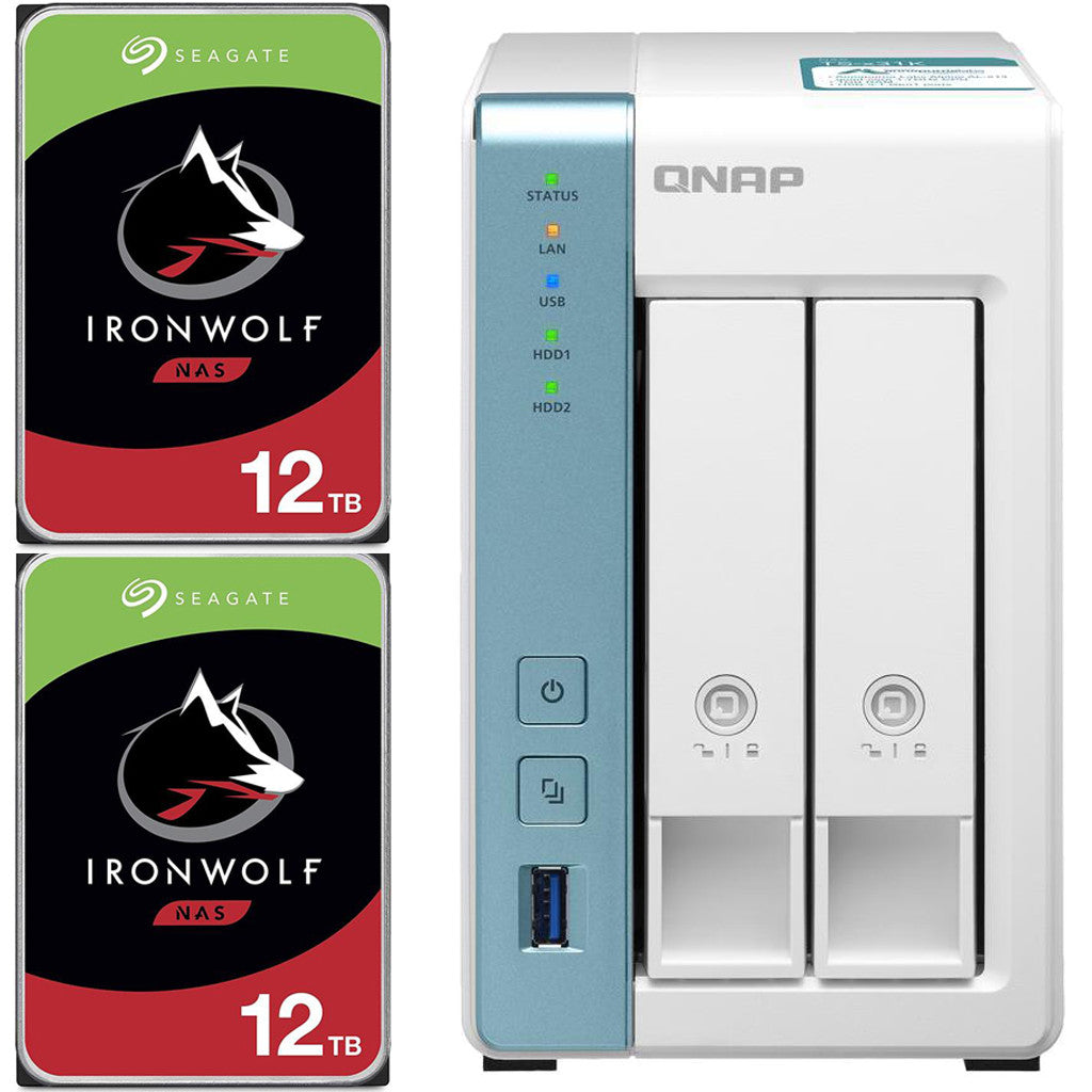 QNAP TS-231K 2-Bay Home NAS with 24TB (2 x 12TB) of Seagate Ironwolf NAS Drives Fully Assembled and Tested