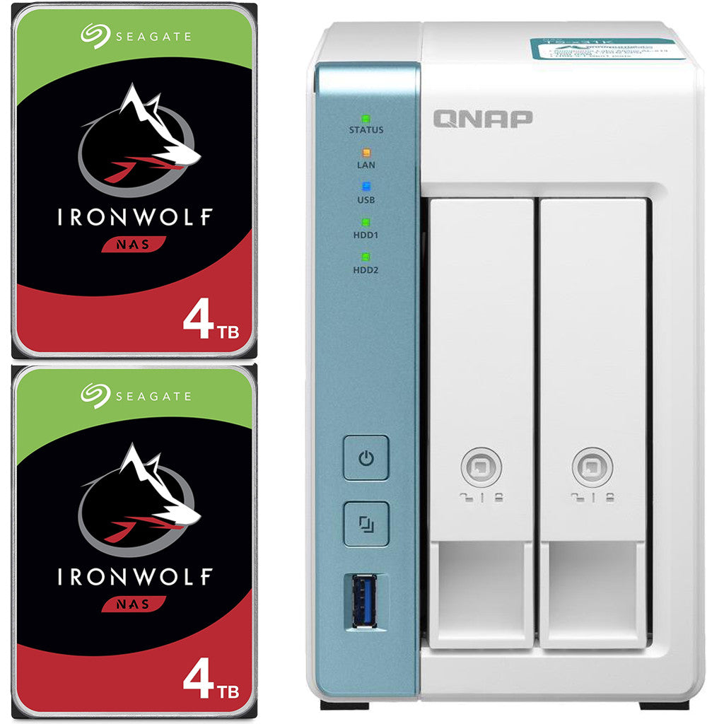 QNAP TS-231K 2-Bay Home NAS with 8TB (2 x 4TB) of Seagate Ironwolf NAS Drives Fully Assembled and Tested