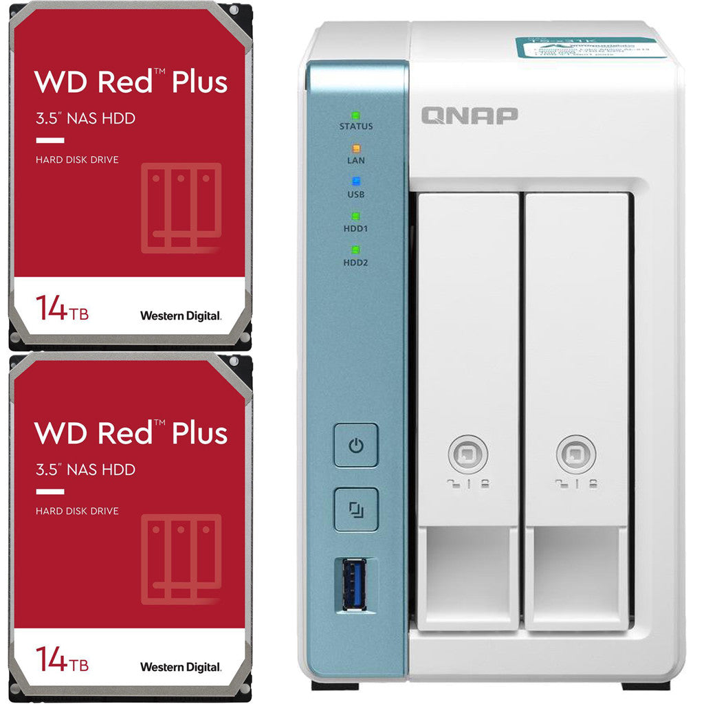 QNAP TS-231K 2-Bay Home NAS with 28TB (2 x 14TB) of Western Digital Red Plus Drives Fully Assembled and Tested