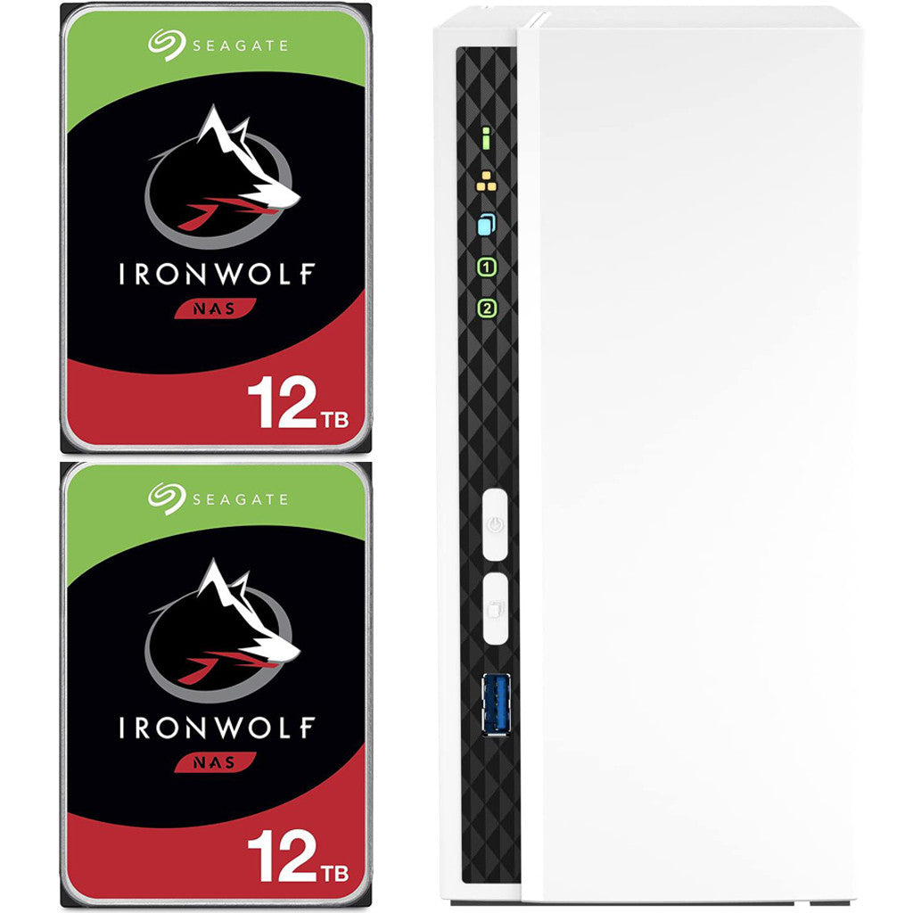 QNAP TS-233 2-Bay Desktop NAS with a 24TB (2 x 12TB) of Seagate Ironwolf NAS Drives Fully Assembled and Tested