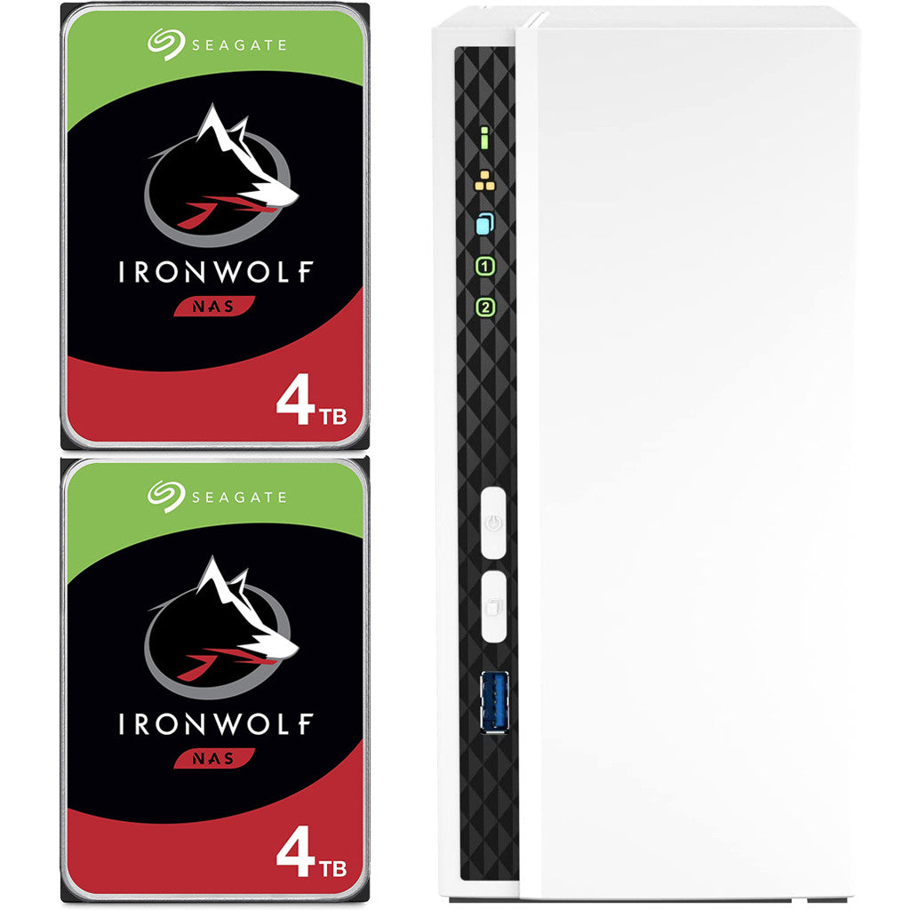 QNAP TS-233 2-Bay Desktop NAS with a 8TB (2 x 4TB) of Seagate Ironwolf NAS Drives Fully Assembled and Tested