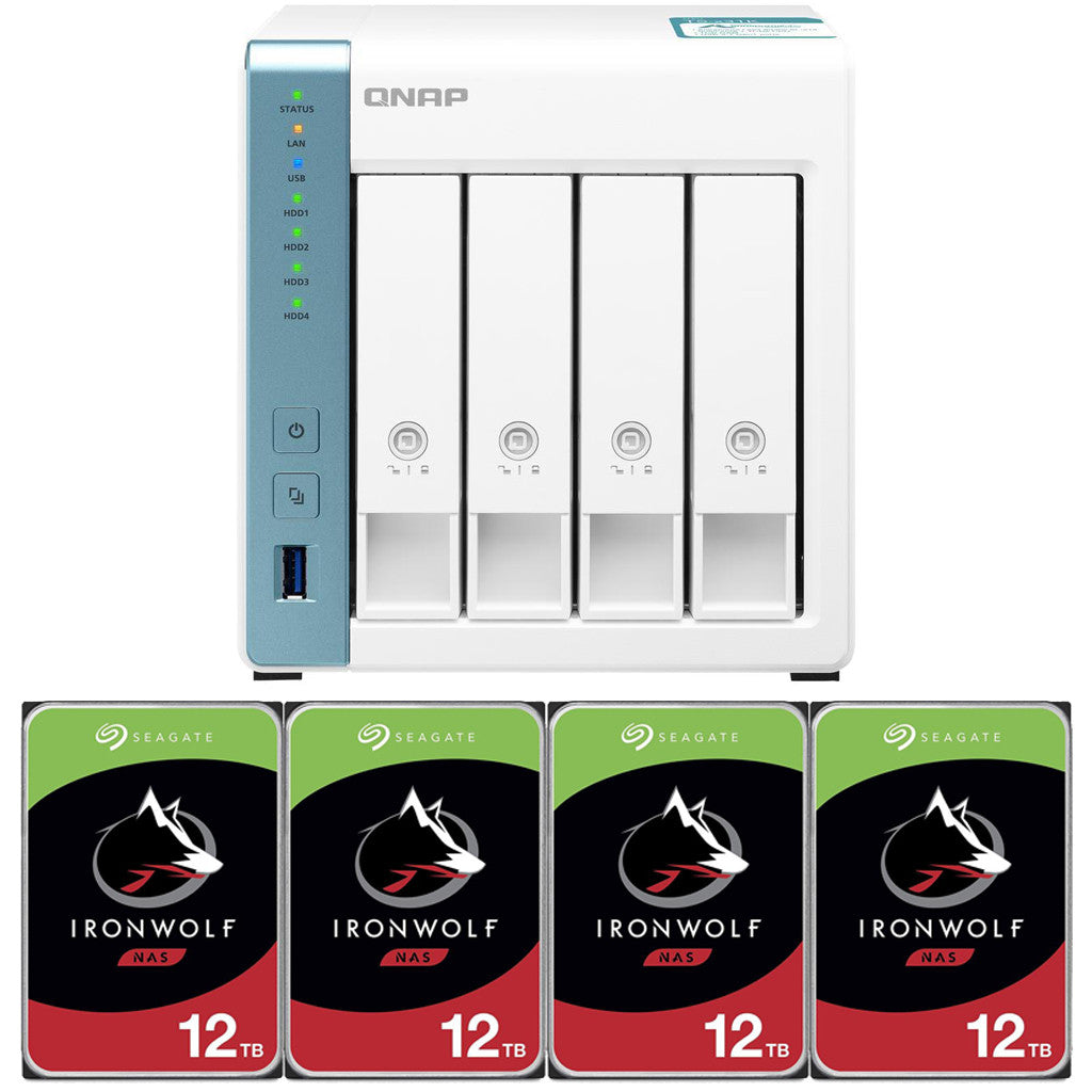 QNAP TS-431K 4-Bay Home NAS with 48TB (4 x 12TB) of Seagate Ironwolf NAS Drives Fully Assembled and Tested