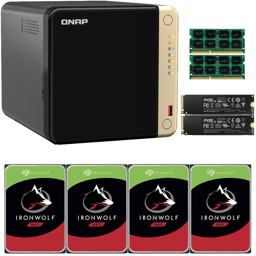 QNAP TS-464 4-Bay NAS with 8GB RAM, 500GB (2 x 250GB) NVME Cache, and 24TB (4 x 6TB) of Seagate Ironwolf NAS Drives Fully Assembled and Tested
