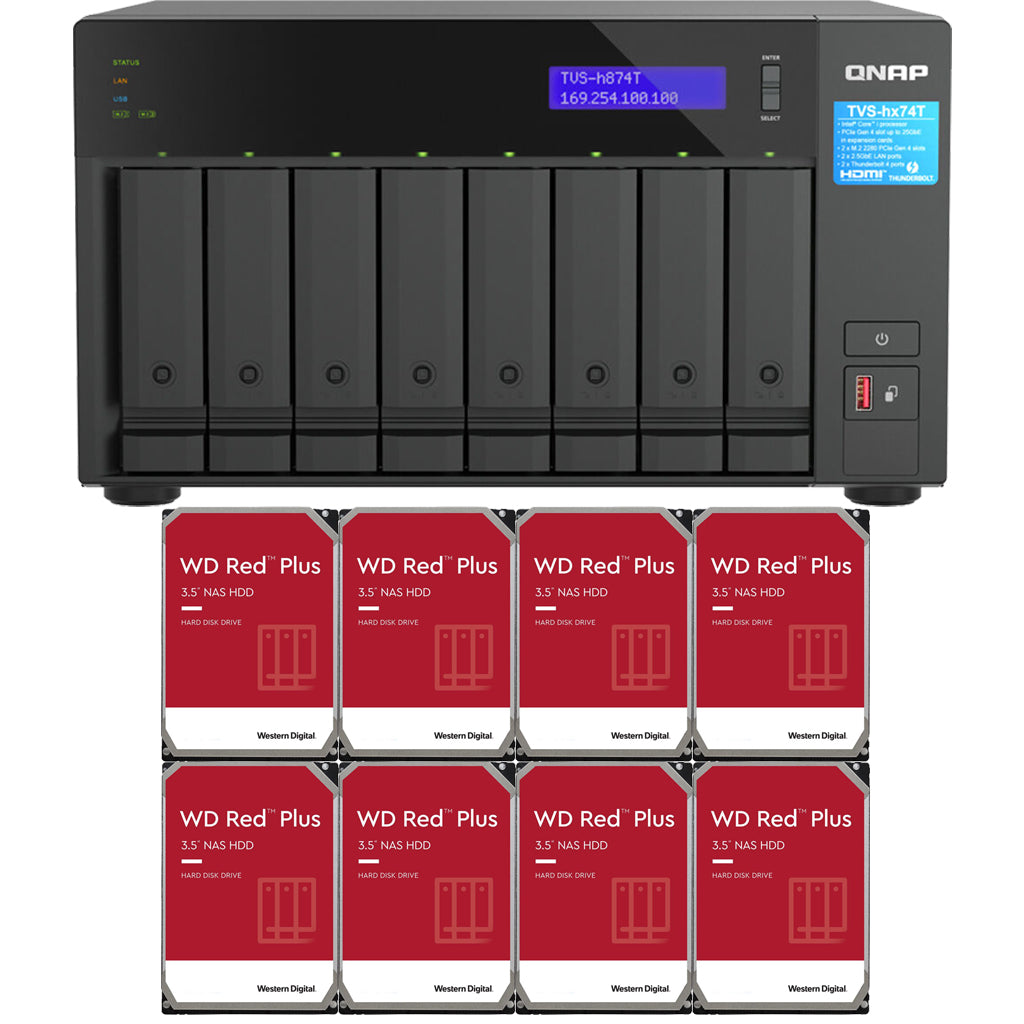QNAP TVS-h874T 8-Bay NAS with 32GB RAM and 16TB (8x2TB) Western Digital Red Plus Drives Fully Assembled and Tested