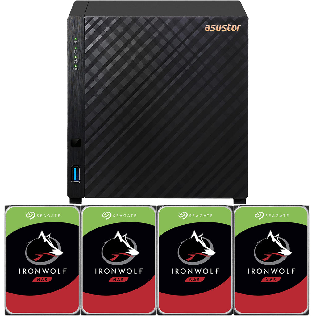 Asustor AS1104T 4-Bay Drivestor 4 NAS with 1GB RAM and 12TB (4x3TB) Seagate Ironwolf NAS Drives