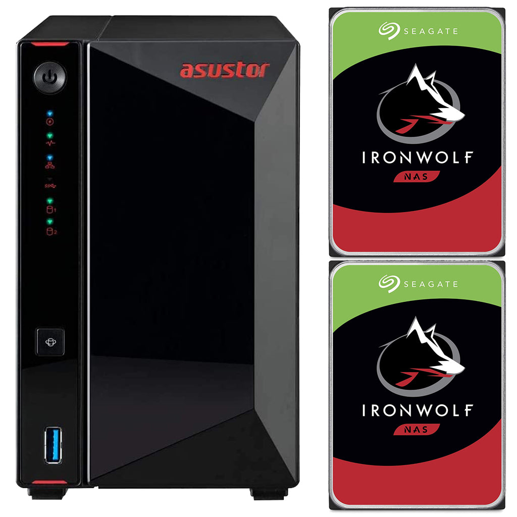 Asustor AS5202T 2-Bay Nimbustor 2 NAS with 2GB RAM and 24TB (2 x 12TB) Seagate Ironwolf NAS Drives Fully Assembled and Tested