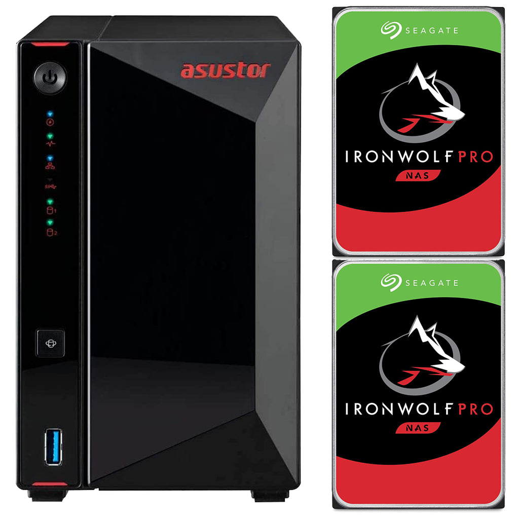 Asustor AS5202T 2-Bay Nimbustor 2 NAS with 2GB RAM and 28TB (2 x 14TB) Seagate Ironwolf PRO Drives Fully Assembled and Tested