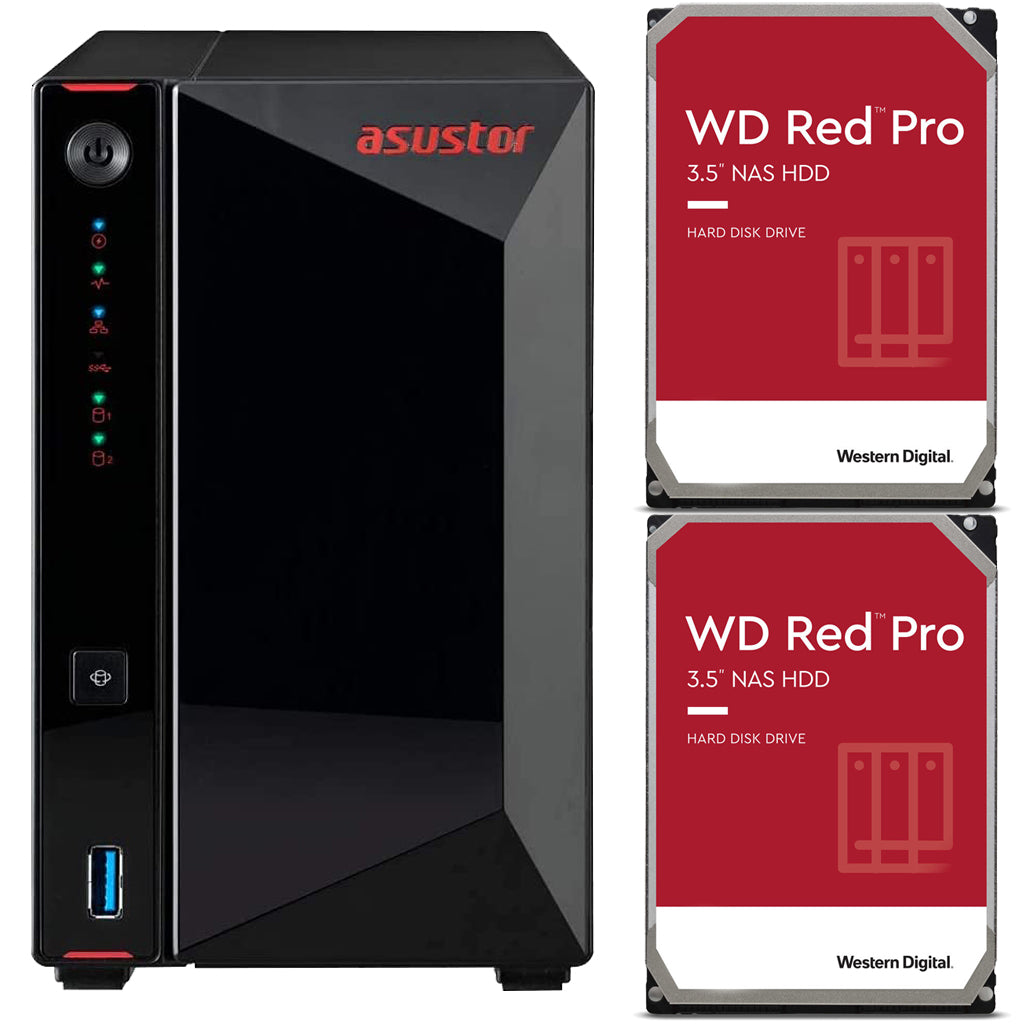 Asustor AS5202T 2-Bay Nimbustor 2 NAS with 2GB RAM and 24TB (2 x 12TB) Western Digital RED PRO Drives Fully Assembled and Tested