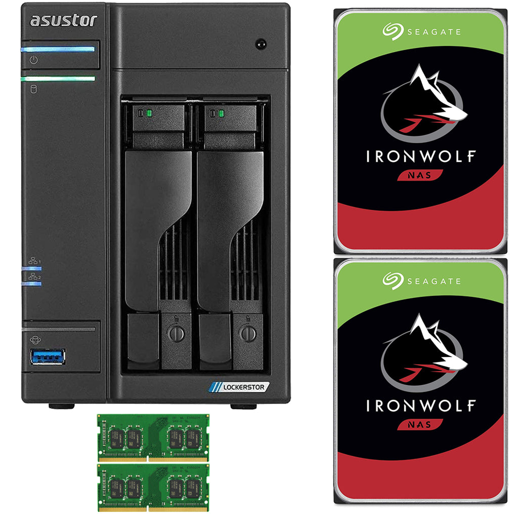 Asustor AS6602T 2-Bay Lockerstor 2 NAS with 8GB RAM and 12TB (2x6TB) Seagate Ironwolf NAS Drives