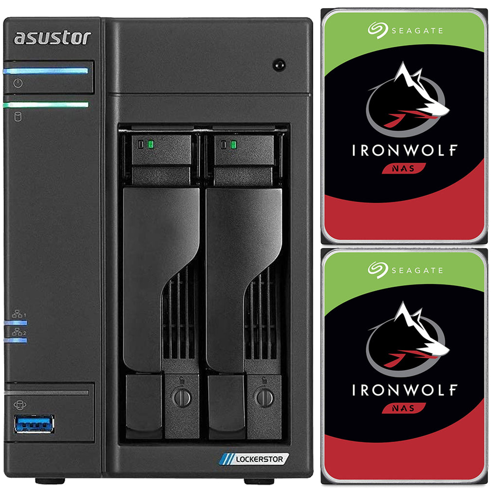 Asustor AS6602T 2-Bay Lockerstor 2 NAS with 4GB RAM and 16TB (2x8TB) Seagate Ironwolf NAS Drives