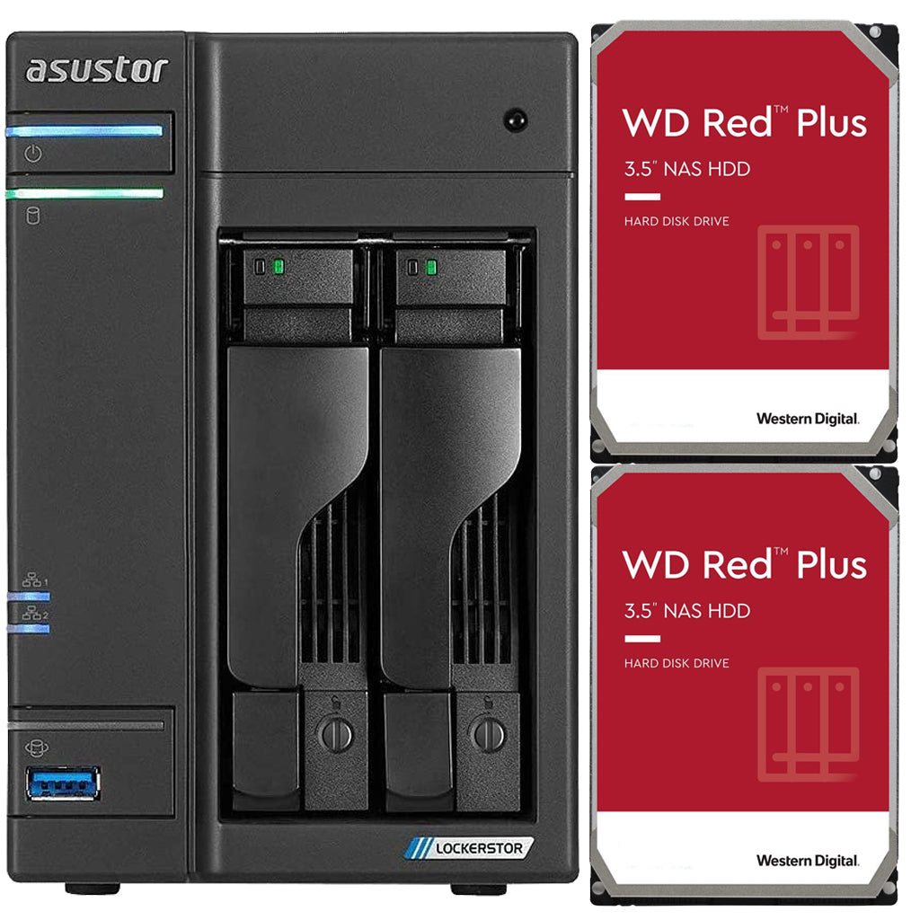 Asustor AS6602T 2-Bay Lockerstor 2 NAS with 4GB RAM and 24TB (2x12TB) Western Digital RED NAS Drives