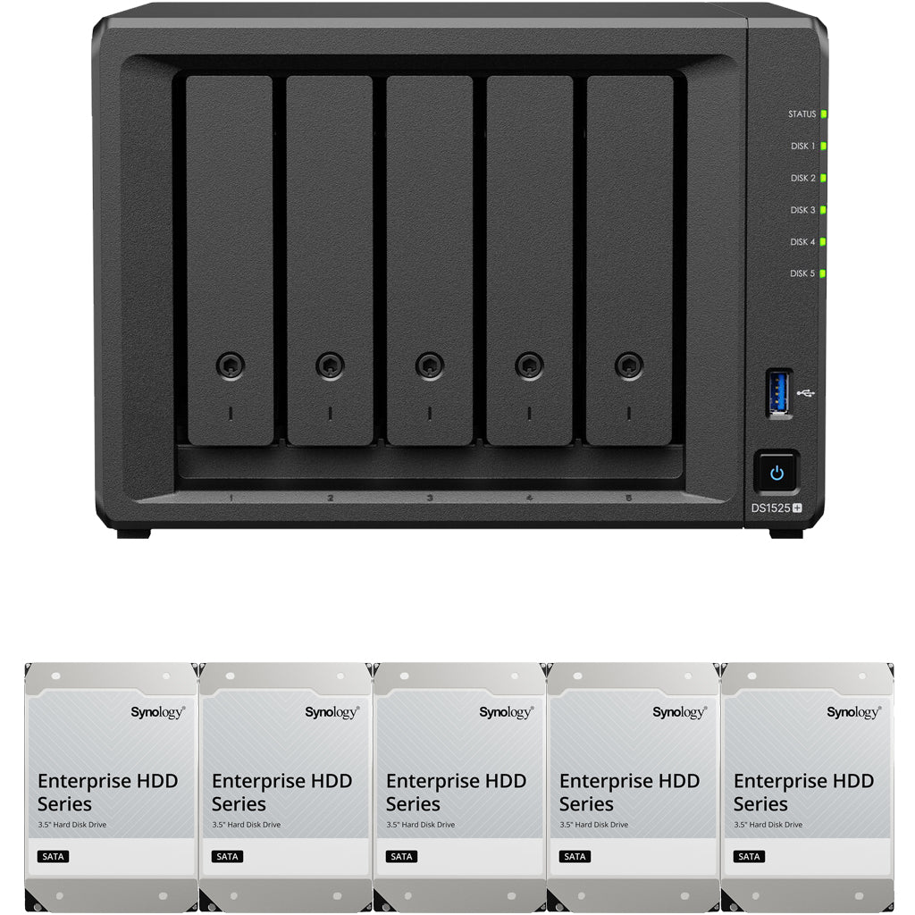 Synology DS1525+ 5-BAY DiskStation with ECC RAM, Synology Enterprise NAS Drives, and Synology Cache  (All Configurable)