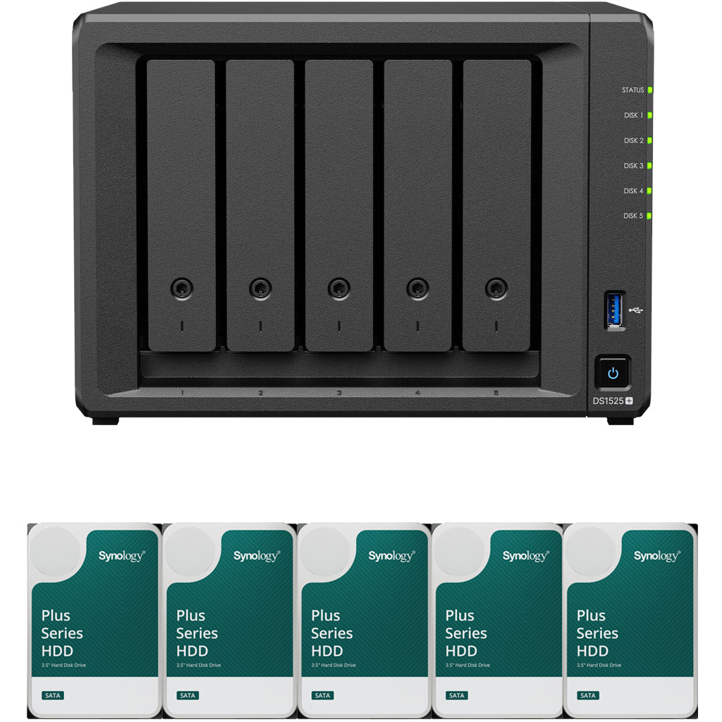 Synology DS1525+ 5-BAY DiskStation with ECC RAM, Synology Plus NAS Drives, and Synology Cache  (All Configurable)