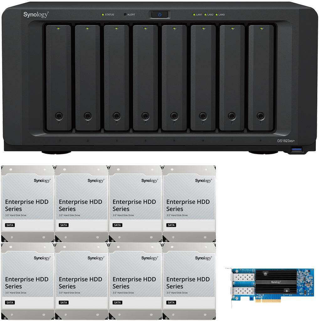 Synology DS1823xs+ 8-BAY DiskStation with 2-Port 10GbE SFP+ card, ECC RAM, Synology Plus NAS Drives, and Synology Cache (All Configurable)