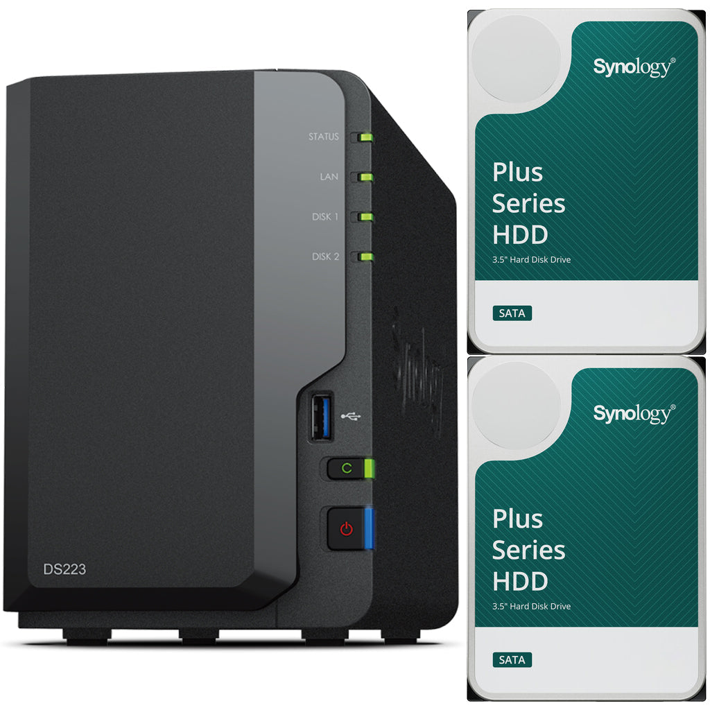 Synology DS223 2-BAY DiskStation with 2GB RAM and 24TB (2x12TB) of Synology Plus NAS Drives Fully Assembled and Tested