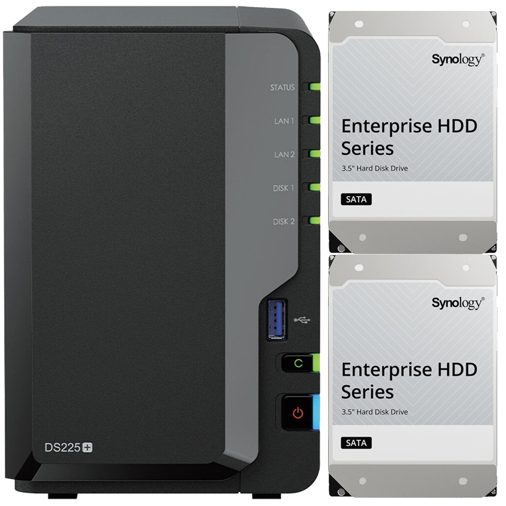 Synology DS225+ Intel 2-Bay NAS with Synology RAM, and Synology Enterprise NAS Drives (All Configurable)