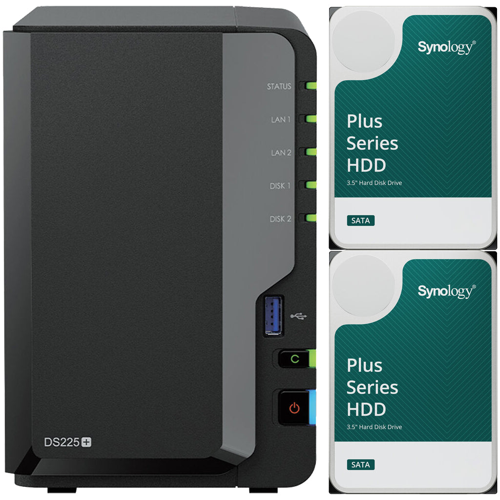 Synology DS225+ Intel 2-Bay NAS with Synology RAM, and Synology Plus NAS Drives (All Configurable)