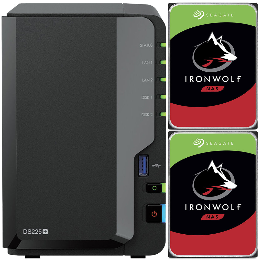 Synology DS225+ Intel 2-Bay NAS with Synology RAM, and Seagate Ironwolf NAS Drives (All Configurable)