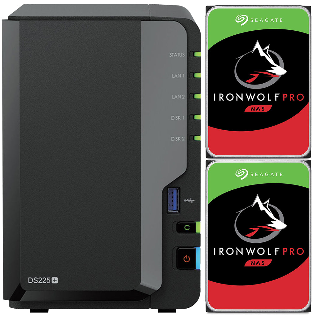 Synology DS225+ Intel 2-Bay NAS with Synology RAM, and Seagate Ironwolf PRO Drives (All Configurable)