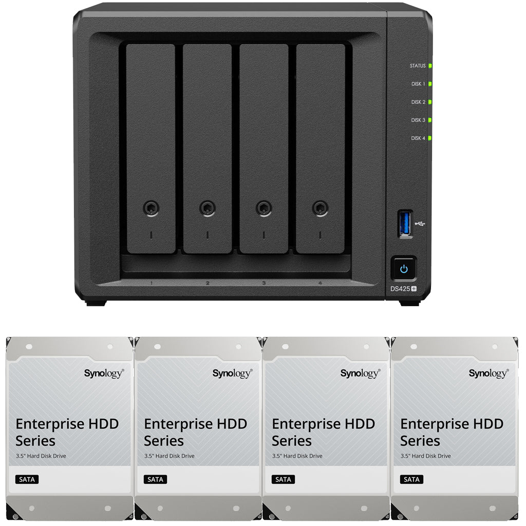 Synology DS425+ Intel 4-Bay NAS with Synology RAM, Synology Enterprise NAS Drives, and Synology Cache (All Configurable)