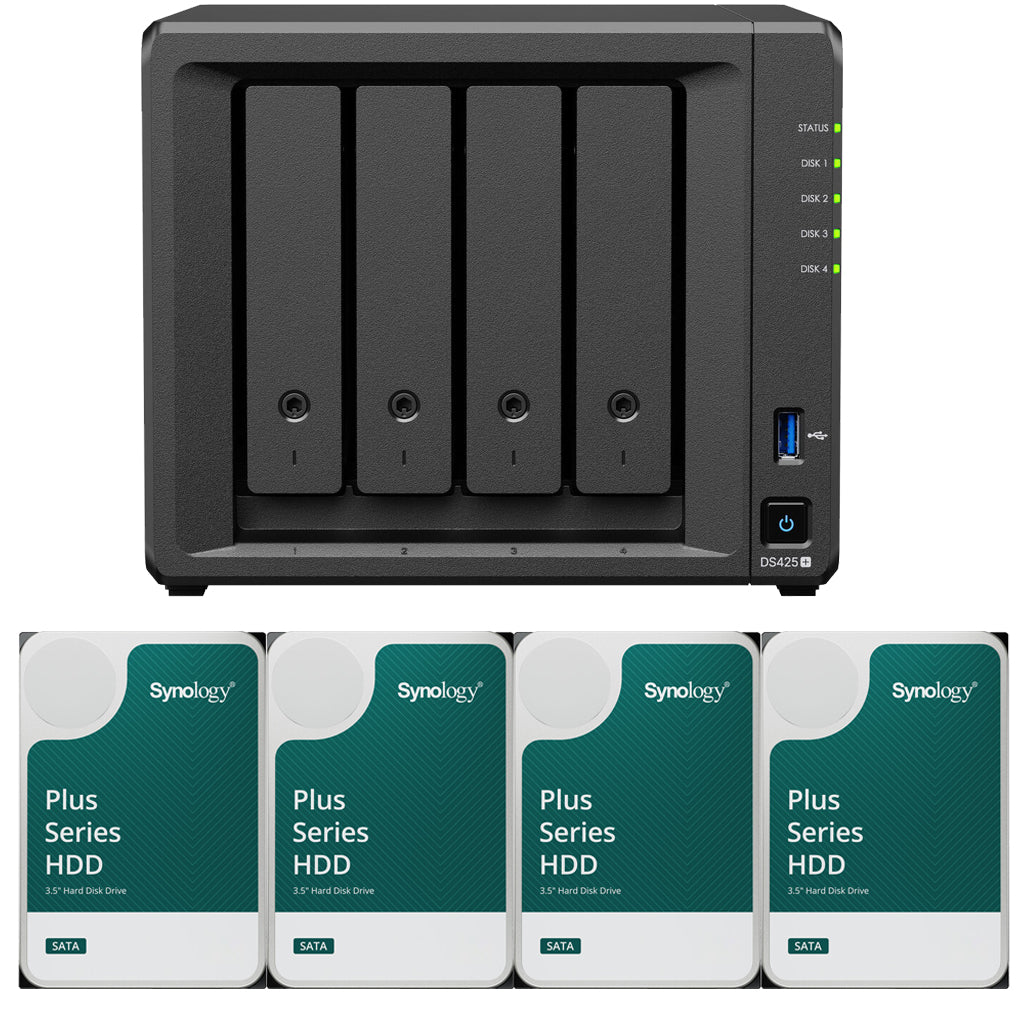 Synology DS425+ Intel 4-Bay NAS with Synology RAM, Synology Plus NAS Drives, and Synology Cache (All Configurable)