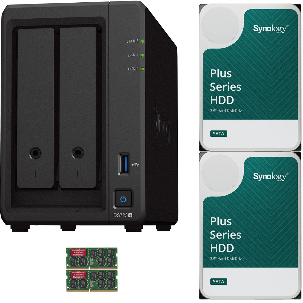 Synology DS723+ 2-Bay NAS, 32GB RAM, 32TB (2 x 16TB) of Synology Plus NAS Drives Fully Assembled and Tested