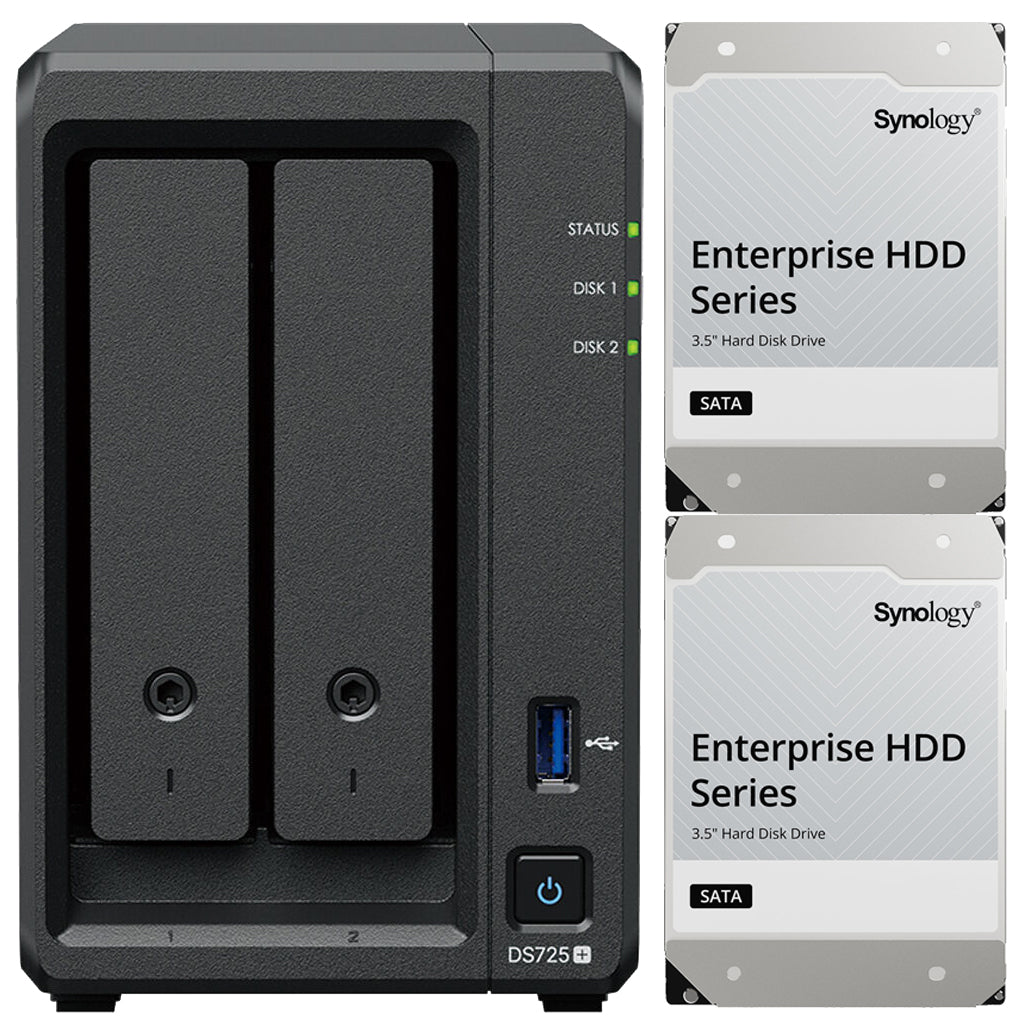 Synology DS725+ Dual-Core 2-Bay NAS with ECC RAM, Synology Enterprise NAS Drives, and Synology Cache (All Configurable)