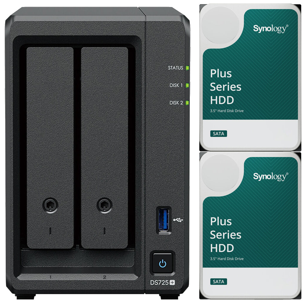 Synology DS725+ Dual-Core 2-Bay NAS with ECC RAM, Synology Plus NAS Drives, and Synology Cache (All Configurable)