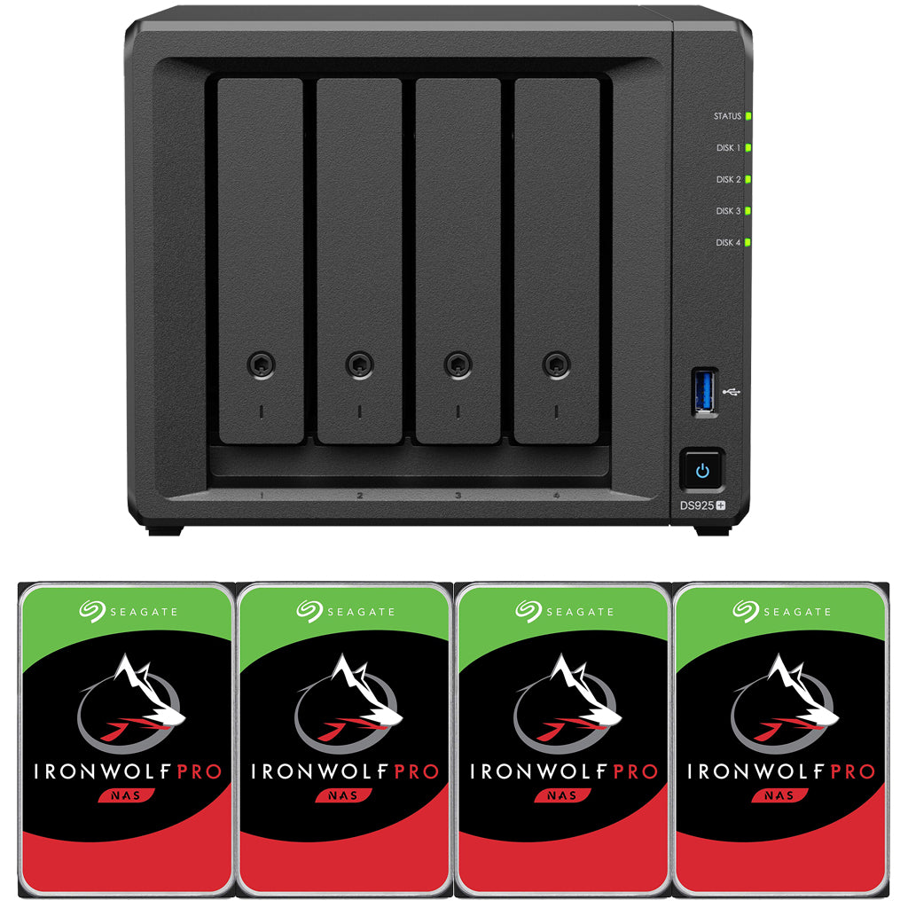 Synology DS925+ 4-BAY DiskStation with ECC RAM, Seagate Ironwolf Pro NAS Drives, and Synology Cache (All Configurable)