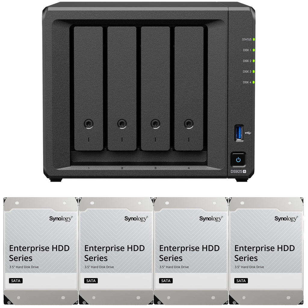 Synology DS925+ 4-BAY DiskStation with ECC RAM, Synology Enterprise NAS Drives, and Synology Cache (All Configurable)