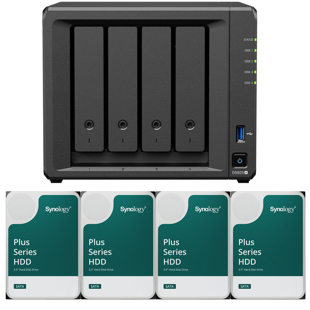 Synology DS925+ 4-BAY DiskStation with ECC RAM, Synology Plus NAS Drives, and Synology Cache (All Configurable)