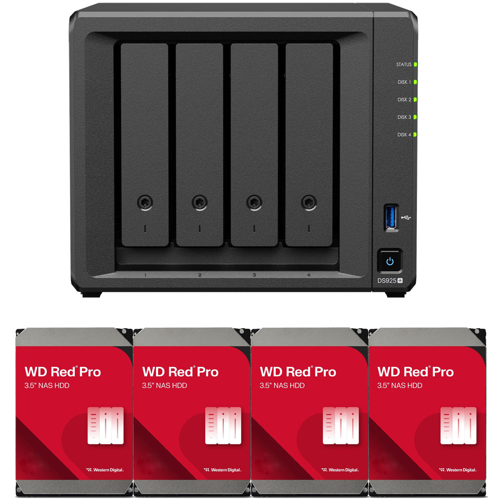 Synology DS925+ 4-BAY DiskStation with ECC RAM, WD Red Pro NAS Drives, and Synology Cache (All Configurable)