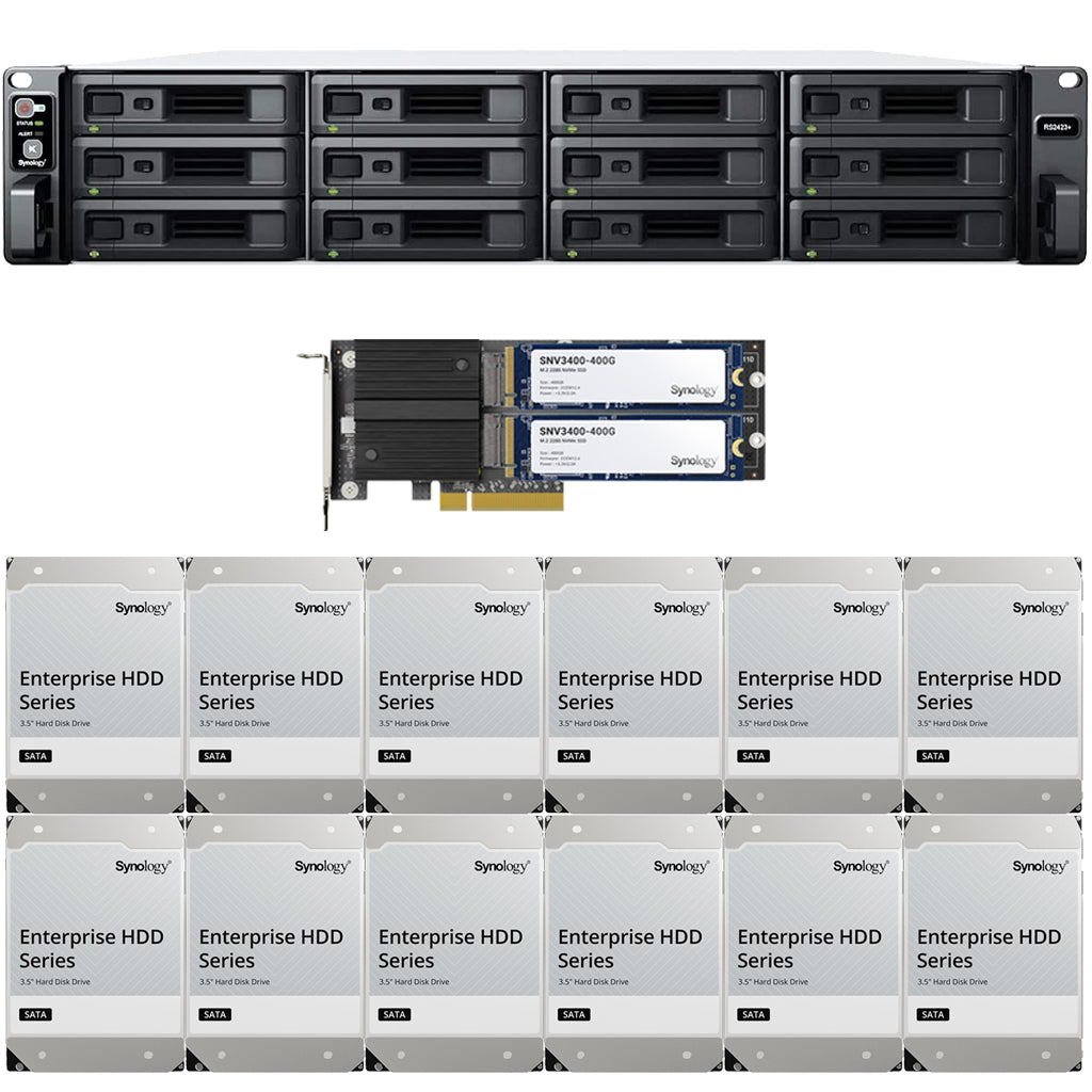 Synology RS2423+ 12-BAY RackStation with 8GB RAM, 800GB (2 x 400GB) Cache,  and 144TB (12 x 12TB) of Synology Enterprise Drives