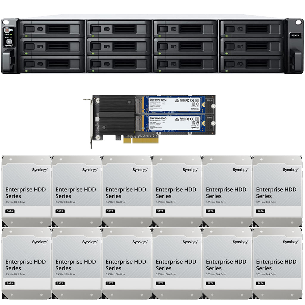 Synology RS2423+ 12-BAY RackStation with 8GB RAM, 1.6TB (2 x 800GB) Cache,  and 48TB (12 x 4TB) of Synology Enterprise Drives