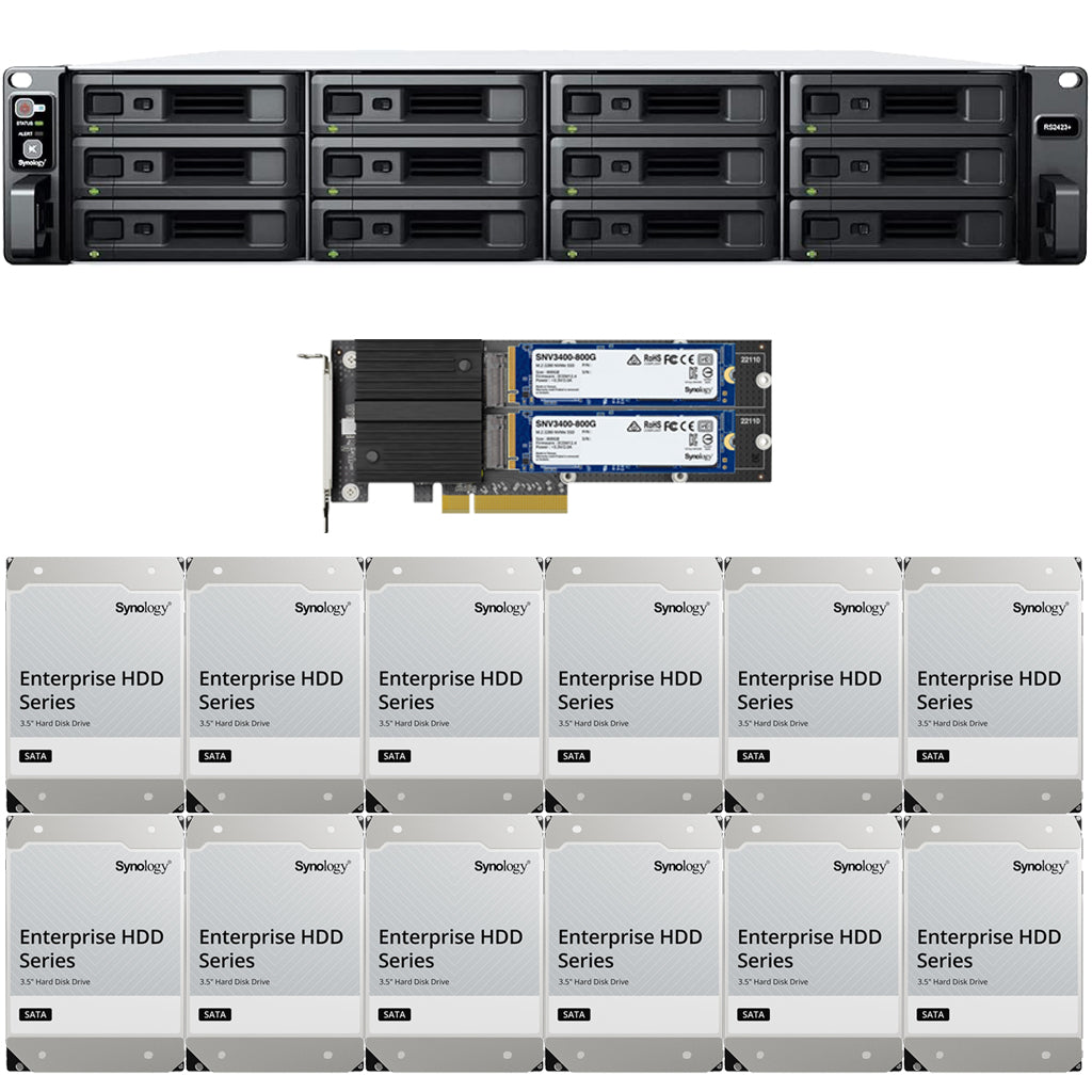 Synology RS2423+ 12-BAY RackStation with 8GB RAM, 1.6TB (2 x 800GB) Cache,  and 192TB (12 x 16TB) of Synology Enterprise Drives