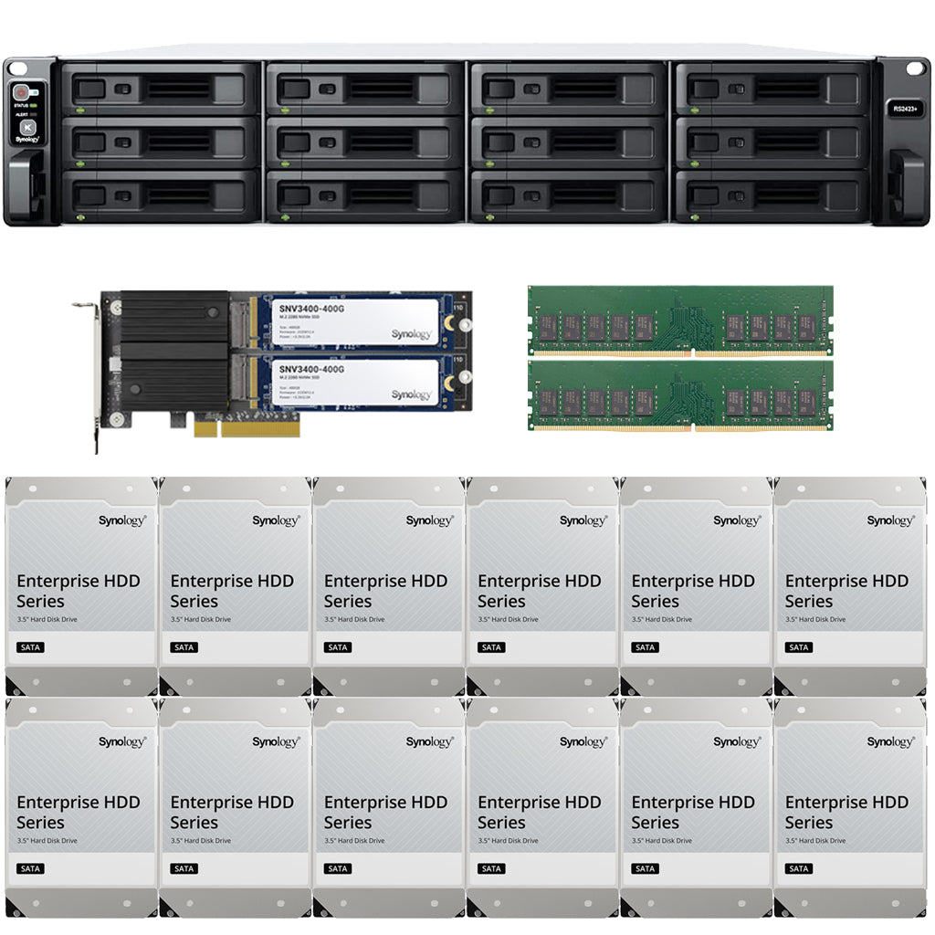 Synology RS2423+ 12-BAY RackStation with 16GB RAM, 800GB (2 x 400GB) Cache,  and 216TB (12 x 18TB) of Synology Enterprise Drives