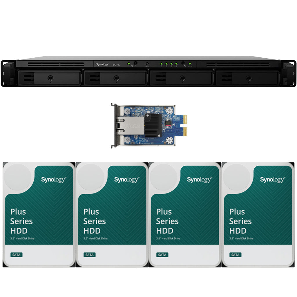 RS422+ 4-BAY RackStation with 64TB (4 x 16TB) and E10G22-T1-Mini 10GbE Expansion Card Synology Plus Drives Fully Assembled and Tested