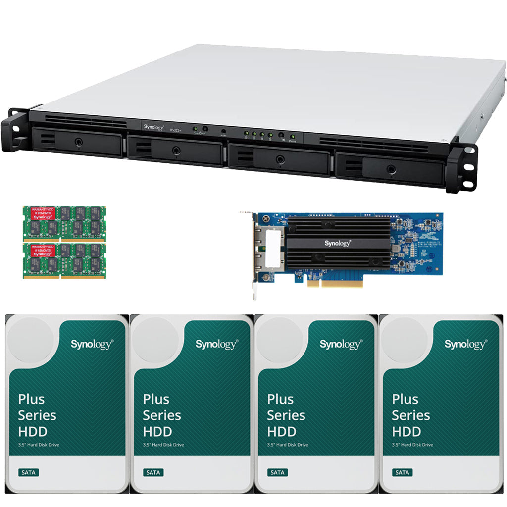 RS822+ 4-Bay RackStation with 8GB RAM E10G30-T2 10GbE Card and 80TB (4 x 20TB) of Synology Plus Drives