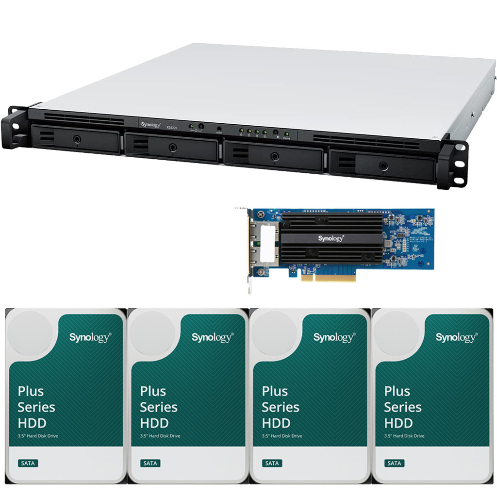 RS822+ 4-Bay RackStation with 2GB RAM E10G30-T2 10GbE Card and 48TB (4 x 12TB) of Synology Plus Drives