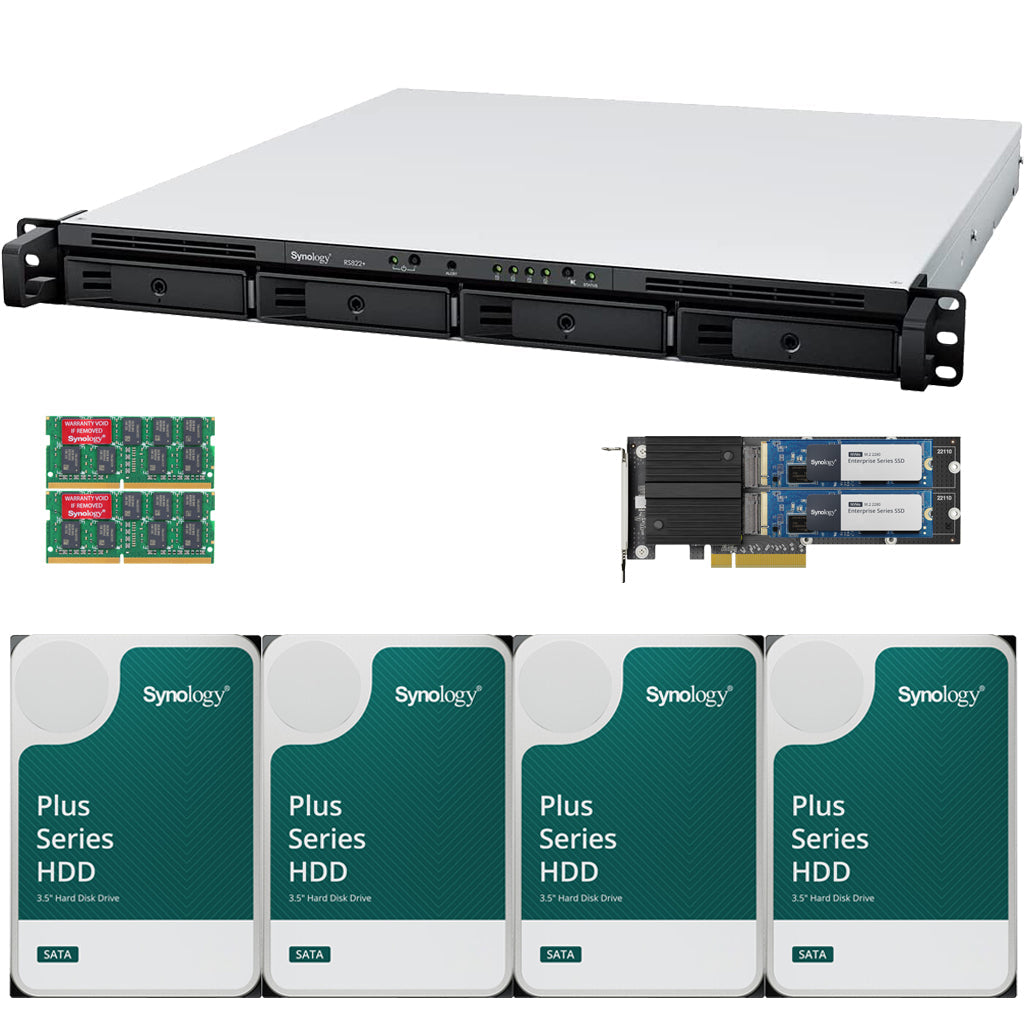 RS822+ 4-Bay RackStation with 32GB RAM, 3.2TB (2 x 1.6TB) of CACHE and 80TB (4 x 20TB) of Synology Plus Drives