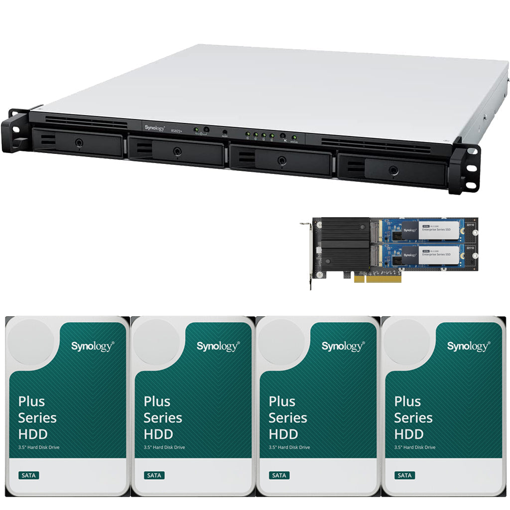 RS822+ 4-Bay RackStation with 2GB RAM, 3.2TB (2 x 1.6TB) of CACHE and 48TB (4 x 12TB) of Synology Plus Drives