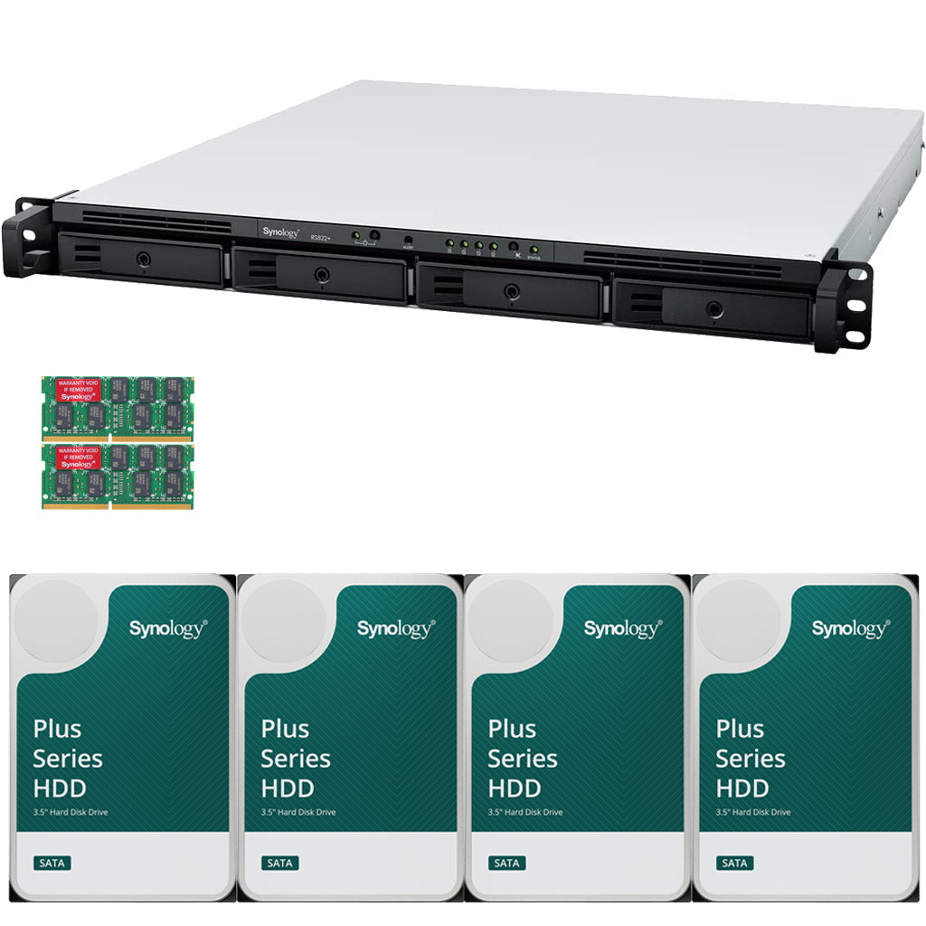 RS822+ 4-Bay RackStation with 32GB RAM and 80TB (4 x 20TB) of Synology Plus Drives