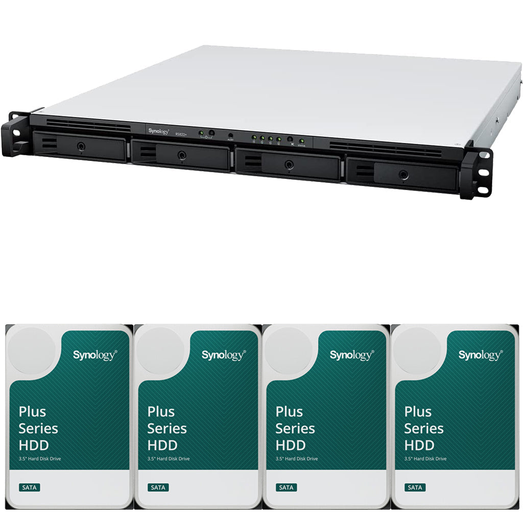 RS822+ 4-Bay RackStation with 2GB RAM and 64TB (4 x 16TB) of Synology Plus Drives
