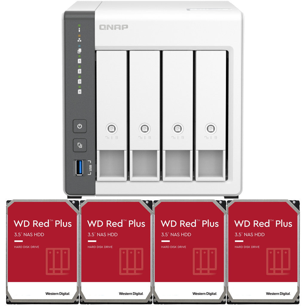 QNAP TS-433 4-BAY NAS with 4GB DDR4 RAM and 56TB (4x14TB) Western Digital RED PLUS Drives Fully Assembled and Tested
